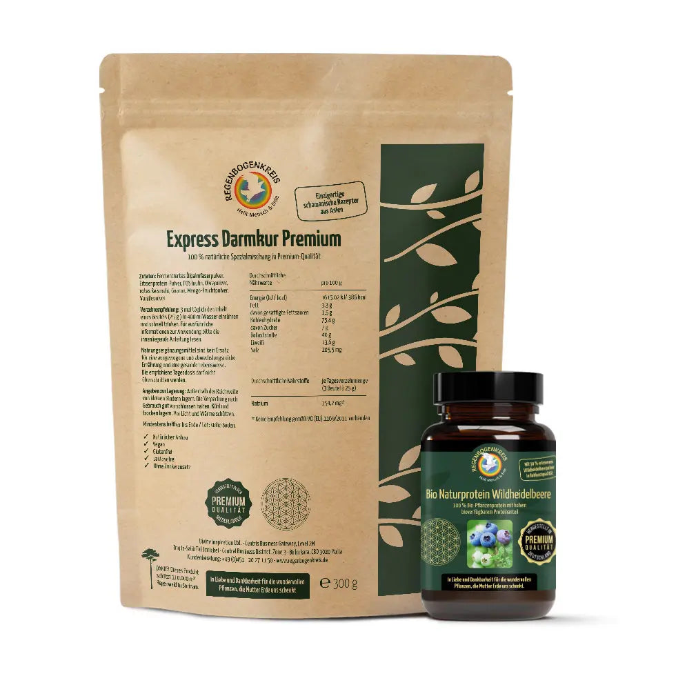 Express Darmkur Premium, Darmreinigungsset mit Darmkur inkl. Bio Naturprotein Wildheidelbeere - REGENBOGENKREIS