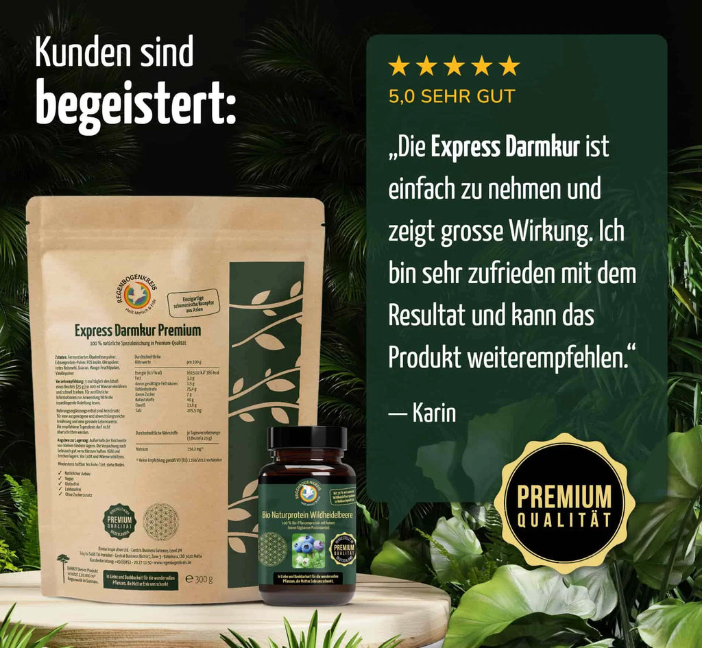 Express Darmkur Premium, Darmreinigungsset mit Darmkur inkl. Bio Naturprotein Wildheidelbeere - REGENBOGENKREIS