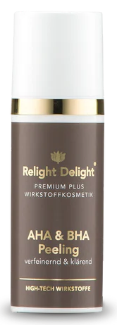 "Premium Plus AHA BHA Peeling 50ml - Vegan, parfümfrei mit Bio-Aloe Vera für sanfte Hauterneuerung" Relight Delight
