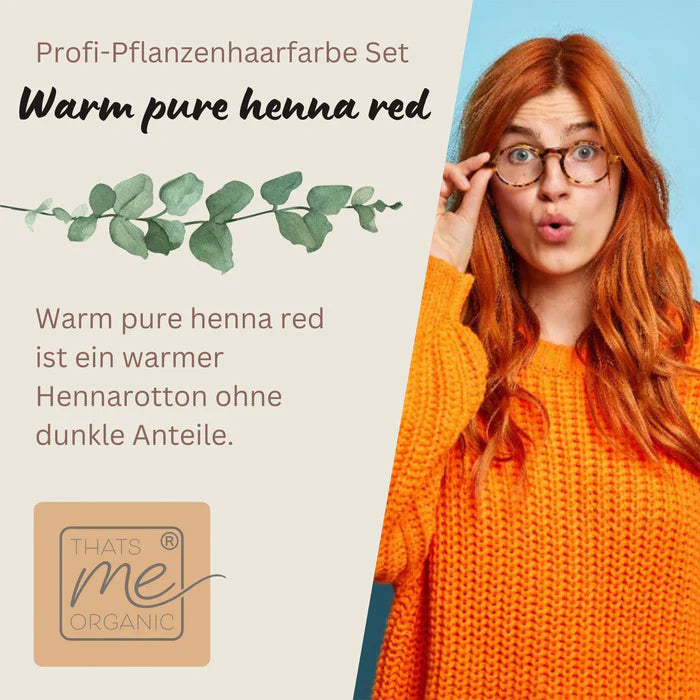 Profi-Pflanzenhaarfarbe "warmes rotes Henna pur - warm pure henna red" 90g Nachfüllpack - Thats me Organic