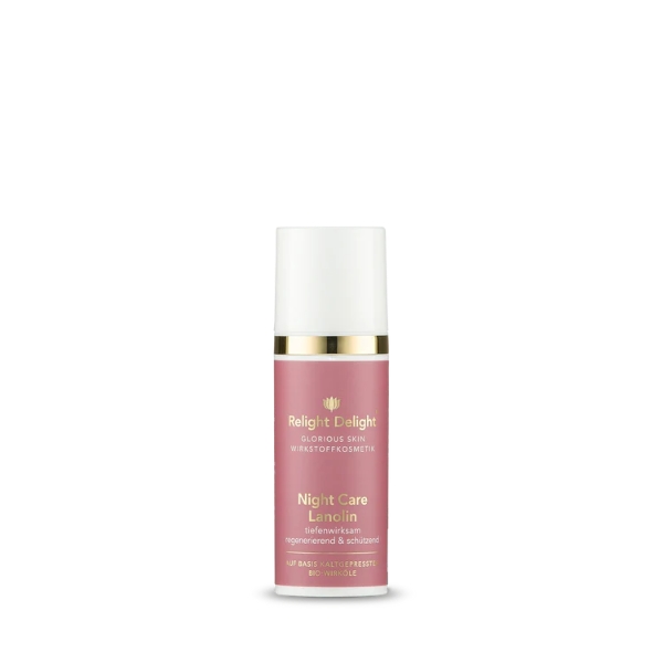 Roséfarbene Tube,sehr edel mit gold und weißer Aufschrift: Glorious Skin - Night Care Lanolin, tiefenwirksam regenerierend und schützend,  50ml von Relight Delight