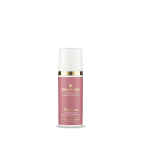 Edle Tube in Rosé mit goldener und weißer Aufschrift: Glorious Skin - Night Care , tiefenwirksam regenerierend und schützend 50ml, auf basis kaltgepresster Bio Wirköle von - Relight Delight