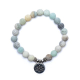 Mala/Armband Amazonitperlen - elastisch - mit Lotus Details