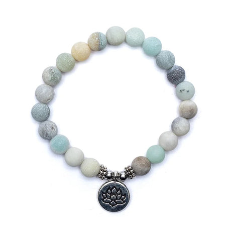 Mala/Armband Amazonitperlen - elastisch - mit Lotus Details