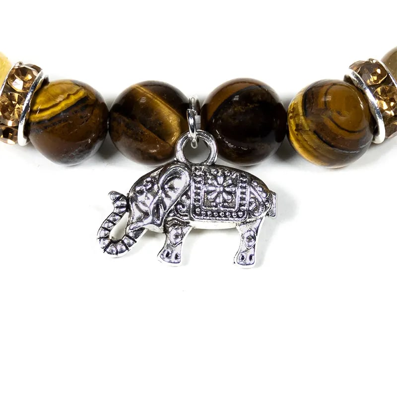 Armband Tigerauge/Rutilquarz mit Elefant Detailansicht