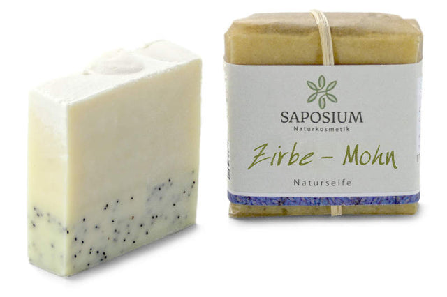 Handgemachte Saposium Zirbe-Mohn-Seife – Naturseife mit natürlichem Peeling-Effekt durch Mohnsamen