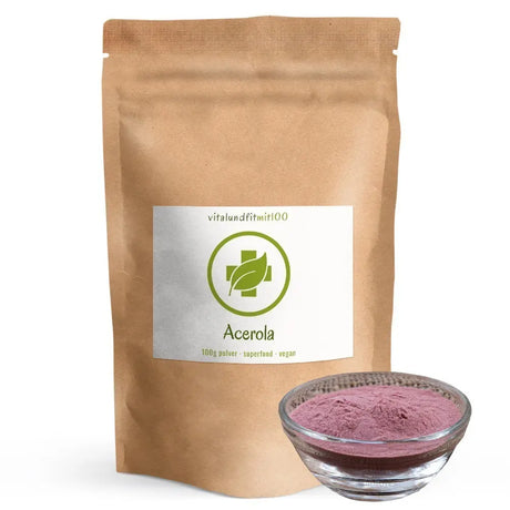 vitalundfitmit100 Acerola Pulver – reines rosa Fruchtpulver aus der Acerola-Kirsche
