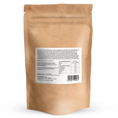 Rückseite Standbeutel vitalundfitmit100 Acerola Pulver aus Brasilien