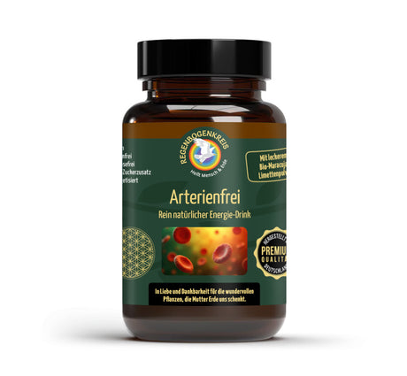 Braunglasflasche mit Arterienfrei - Rein natürlicher Energie-Drink mit Lysin und Vitamin C