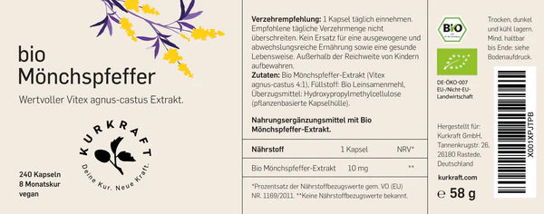 BIO MÖNCHSPFEFFER EXTRAKT- KURKRAFT 240 Kapseln  - vegan