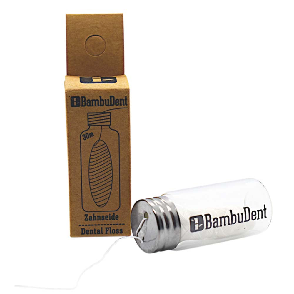 Bambudent Dental Floss – Zahnseide aus Maisstärke im nachfüllbaren Glasspender