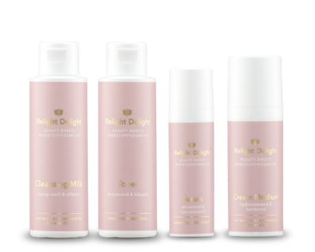"Beauty Basics Gesichts-Set Medium - 4-teiliges Anti-Aging Hautpflege-Set mit 7% Bio-Macadamiaöl für reife Haut"