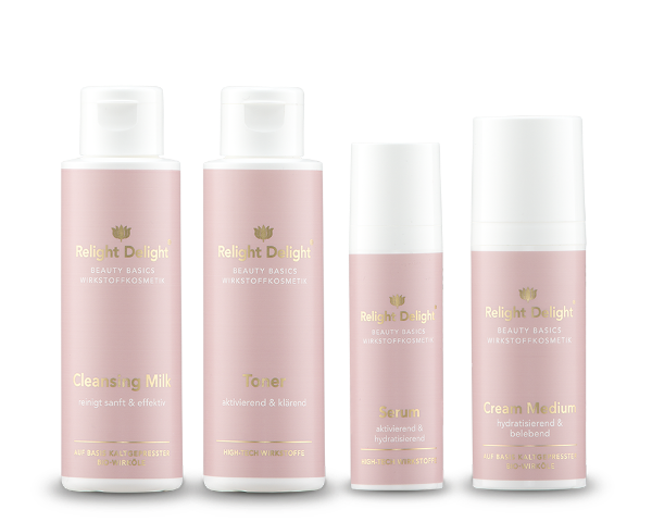 "Beauty Basics Gesichts-Set Medium - 4-teiliges Anti-Aging Hautpflege-Set mit 7% Bio-Macadamiaöl für reife Haut"