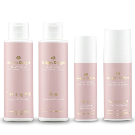 "Beauty Basics Gesichts-Set Light - 4-teiliges Hautpflege-Set mit Reinigungsmilch, Gesichtswasser, Serum und Cream Light"