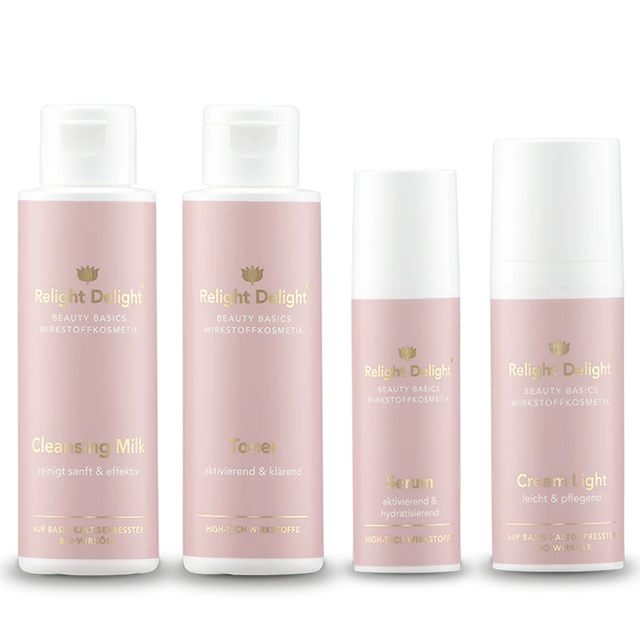 "Beauty Basics Gesichts-Set Light - 4-teiliges Hautpflege-Set mit Reinigungsmilch, Gesichtswasser, Serum und Cream Light"