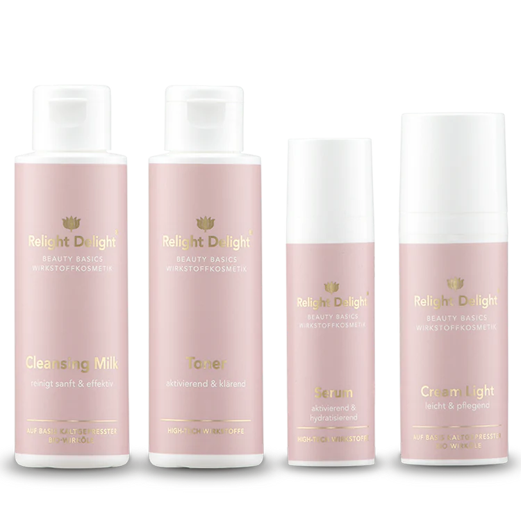"Beauty Basics Gesichts-Set Light - 4-teiliges Hautpflege-Set mit Reinigungsmilch, Gesichtswasser, Serum und Cream Light"