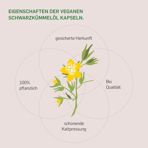 Die Pflanze und die Vorteile des Öls: gesicherte Herkunft, io Qualität, 100% pflanzlich, schonende Kaltpressung