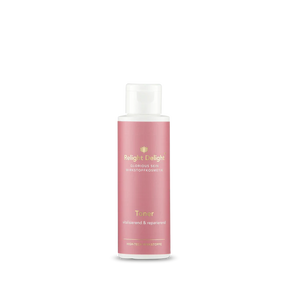 Roséfarbene Flasche mit goldenem Schriftzug : "Glorious Skin Toner 100ml Relight Delight - vitalisierend und reparierend - Gesichtspflege für alle Hauttypen"