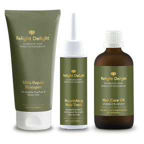 Glorious Hair - Haarpflege-Set - Keratin Power - partiell frei von Parfüm - Relight Delight Neues Design in grün und gold