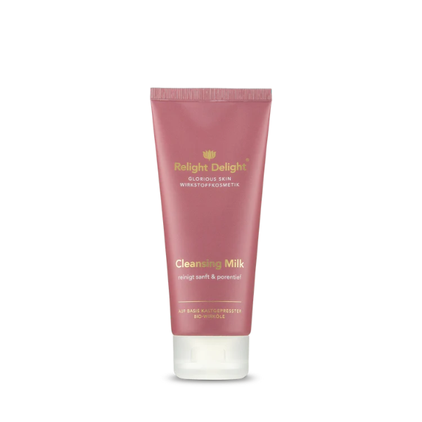 Edle Tube in Rosé mit goldener und weißer Schrift: Glorious Skin - Cleansing Milk - frei von Parfüm, reinigt sanft und porentief auf Basis kaltgepresster Bio- Wirköle.