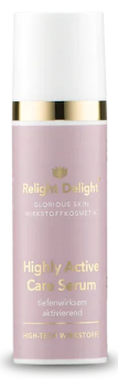 Roséfarbene Tube mit goldener und weißer Aufschrift: Glorious Skin - Highly Active Care Serum - unbeduftet -  tiefenwirksam und aktivierend - 30ml von Relight Delight