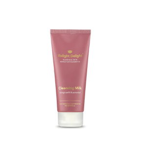 Tube Roséfarben mit goldener und weißer Schrift.: Glorious Skin Cleansing Milk - reinigt sanft &porentief auf Basis kaltgepresster Bio Wirköle. In der Tube sind 100ml von  Relight Delight