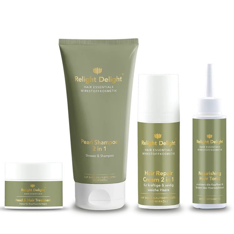 "Hair Essentials Haarpflege-Set - Komplette 4-teilige Routine mit Pearl Shampoo, Head & Hair Treatment, Nourishing Tonic und Hair Repair Cream"