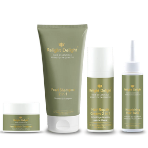 "Hair Essentials Haarpflege-Set - Komplette 4-teilige Routine mit Pearl Shampoo, Head & Hair Treatment, Nourishing Tonic und Hair Repair Cream"