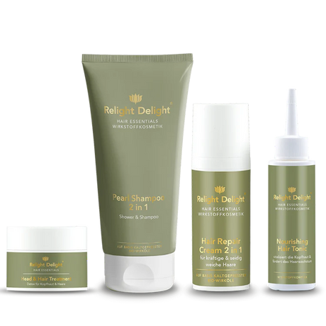 "Hair Essentials Haarpflege-Set - Komplette 4-teilige Routine mit Pearl Shampoo, Head & Hair Treatment, Nourishing Tonic und Hair Repair Cream"