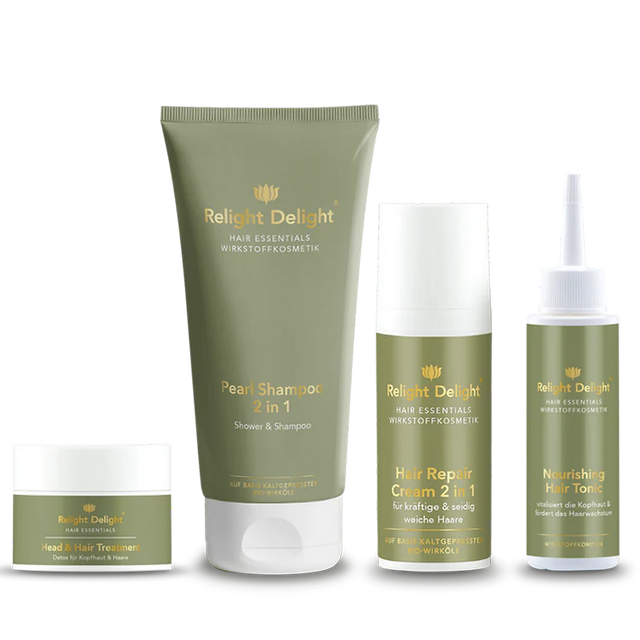 "Hair Essentials Haarpflege-Set - Komplette 4-teilige Routine mit Pearl Shampoo, Head & Hair Treatment, Nourishing Tonic und Hair Repair Cream"
