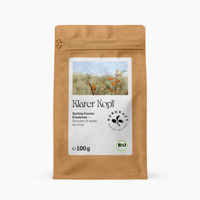Papierstandbeutel mit KLARER KOPF TEE von  KURKRAFT 100 g