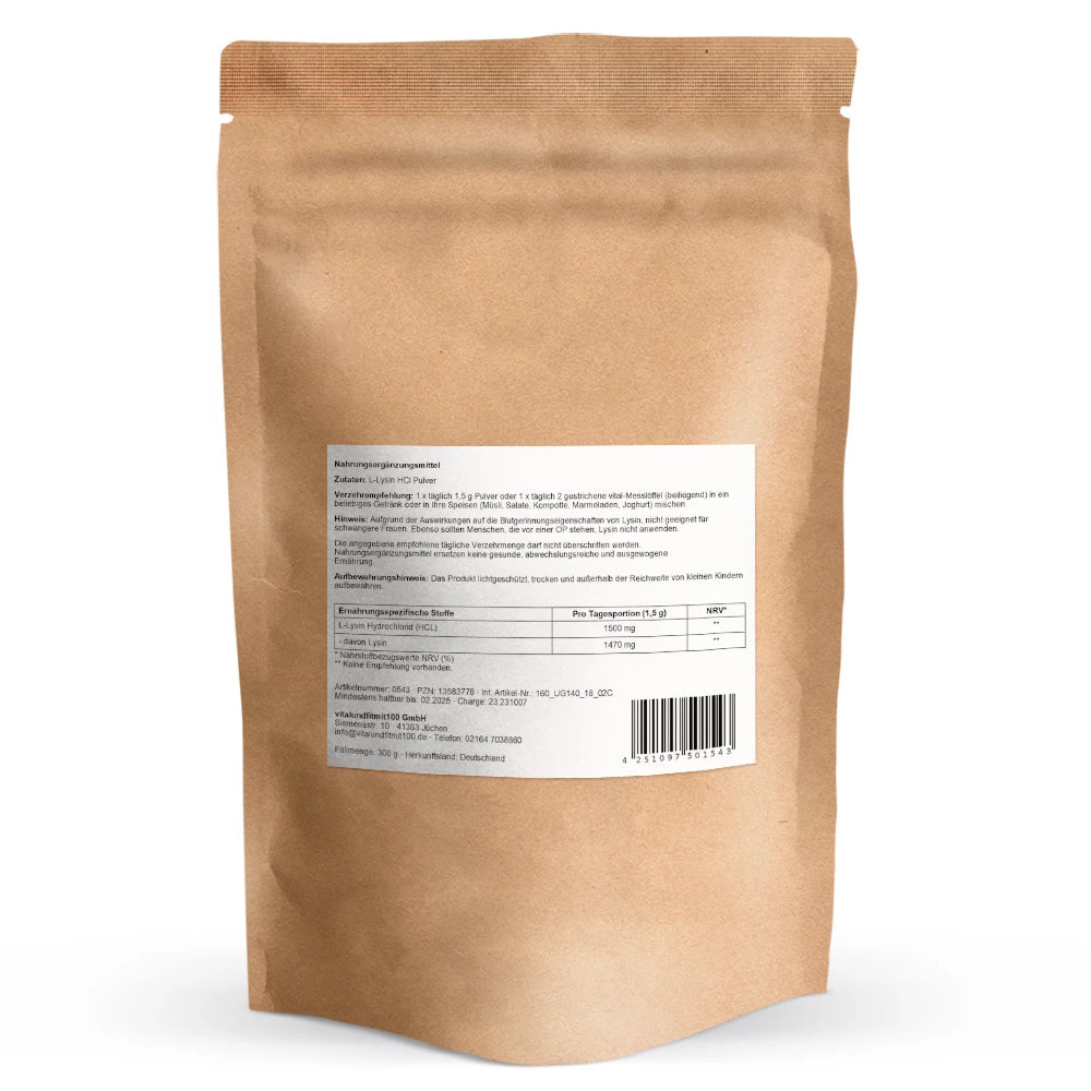 L-Lysin Pulver (HCL) 300g Vitalundfitmit100