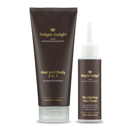 MAN - Haarpflegeset - Hair & Body Duo  – Shampoo mit Ginseng und Ingwer von Relight Delight und Haar Tonic