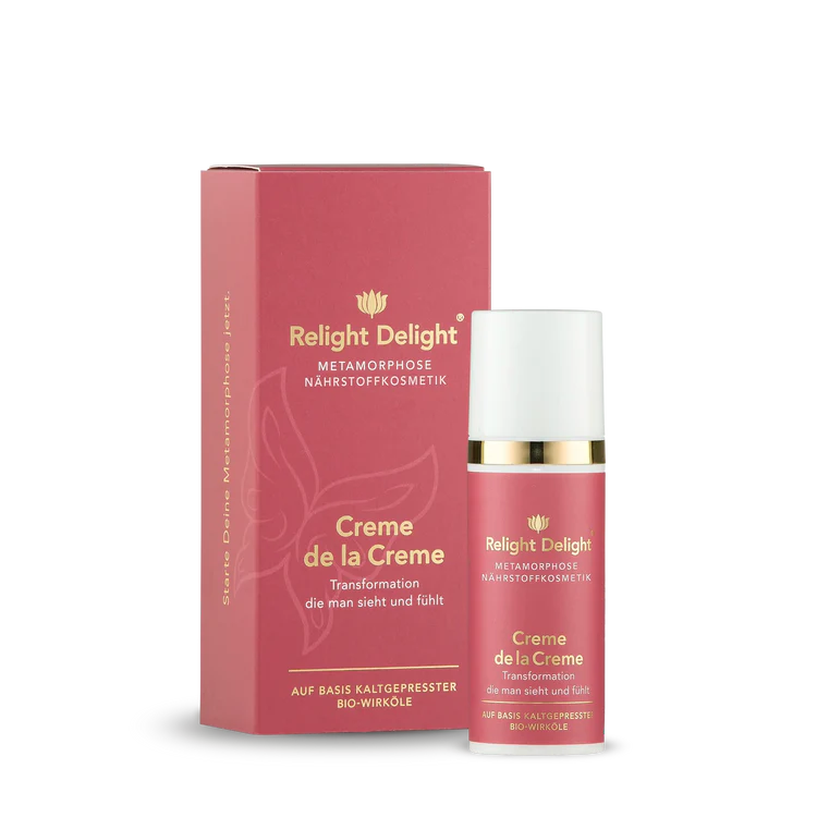 Metamorphose Creme de la Creme edlem koralfarbenem Pumpspender mit goldener und weißer Aufschrift  – luxuriöse Anti-Aging Pflege, intensiv glättend & nachhaltig verjüngend, 50 ml. Transformation die man sieht und fühlt.