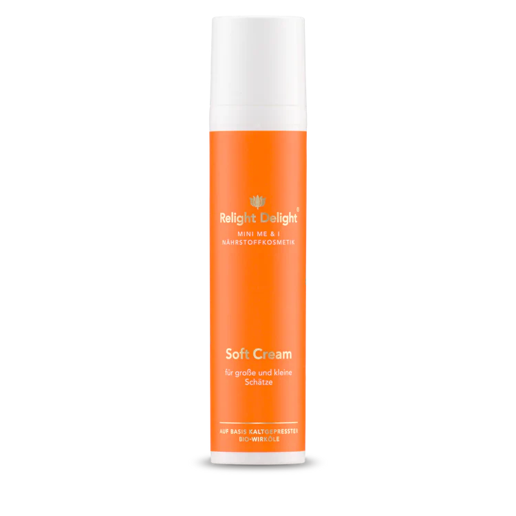 MINIME - SOFT CREAM - FREI VON PARFÜM FÜR KLEINE UND GROSSE SCHÄTZE, DIE PFLEGE FÜR ZARTE UND SAMTIG WEICHE HAUT - 100ml Relight Delight Keine Parabene, Sulfate, Erdöle, Glycerin, usw. Aus kaltgepressten BIO-Wirkölen hergestellt. Recyclebare Verpackung.