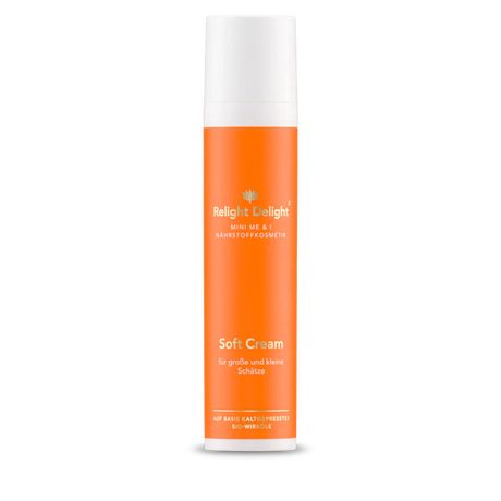 MINIME - SOFT CREAM - FREI VON PARFÜM FÜR KLEINE UND GROSSE SCHÄTZE, DIE PFLEGE FÜR ZARTE UND SAMTIG WEICHE HAUT - 100ml Relight Delight Keine Parabene, Sulfate, Erdöle, Glycerin, usw. Aus kaltgepressten BIO-Wirkölen hergestellt. Recyclebare Verpackung.