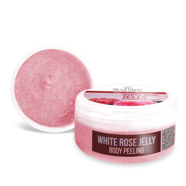 „Natürliches Körperpeeling Gelee aus weißer Rose auf Meersalzbasis – 250‑ml‑Dose“

