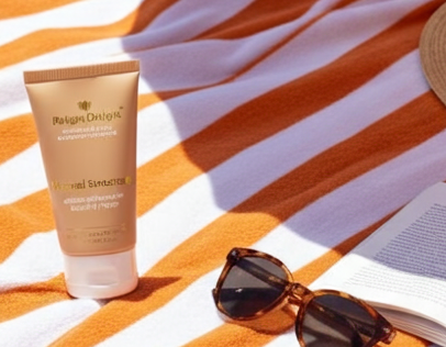 Essentials Plus Mineral Sunscreen To Go parfümfrei - Reise-Sonnenschutz ohne Duftstoffe 50ml Auf Hnadtuch mit Sonnenbrille und Buch