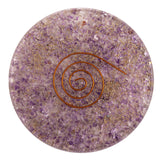 Runder Orgon Untersetzer mit Amethyst Edelsteinen 8 cm Durchmesser