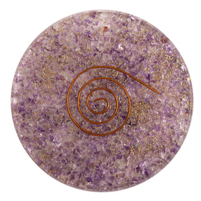 Runder Orgon Untersetzer mit Amethyst Edelsteinen 8 cm Durchmesser