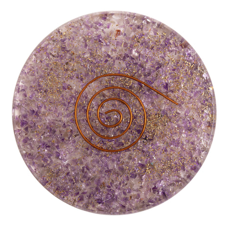 Runder Orgon Untersetzer mit Amethyst Edelsteinen 8 cm Durchmesser