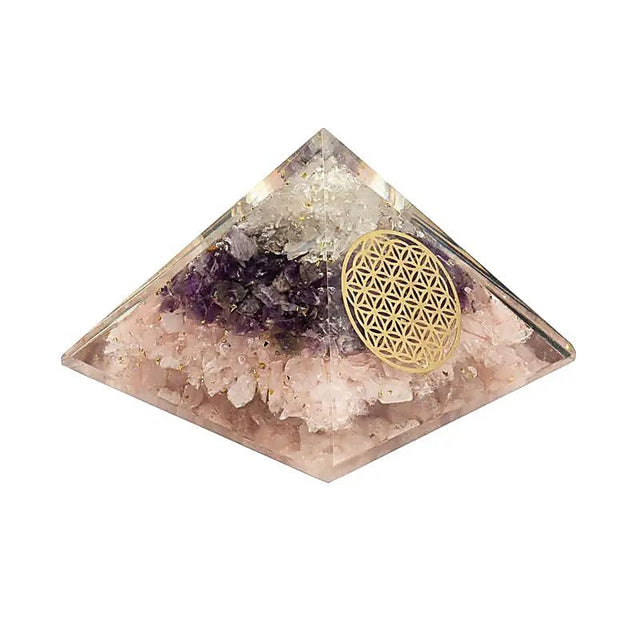 Orgonit Pyramide Goldenes Dreieck mit Blume des Lebens 7,5 cm