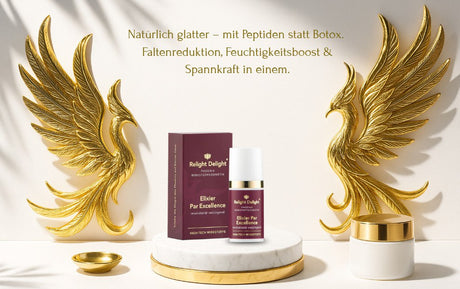  "Phoenix Elixier Par Excellence - Luxuriöser Hintergrund für revolutionäres Anti-Aging Serum in Gold-Tönen"