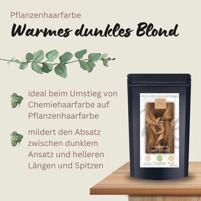 Profi-Pflanzenhaarfarbe "warmes dunkles sahara blond - warm dark sahara blond" 90g Nachfüllpack