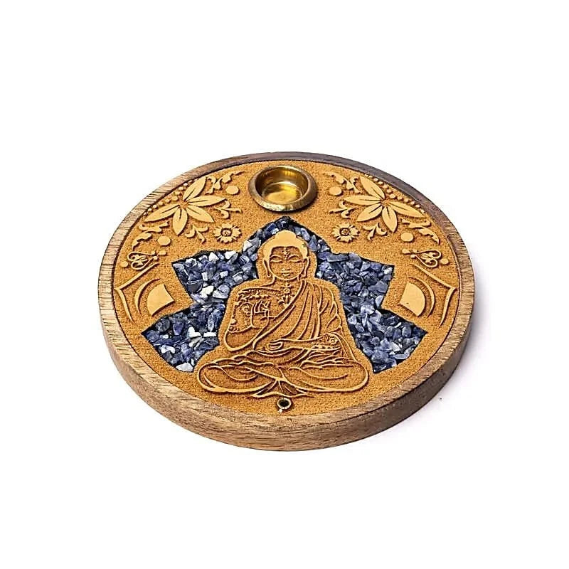 Buddha mit Sodalith - Holzhalter für Räucherstäbchen