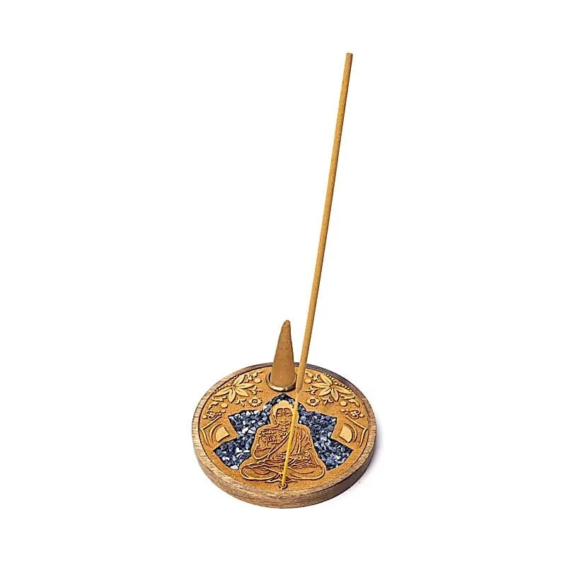 Buddha mit Sodalith - Holzhalter für Räucherstäbchen