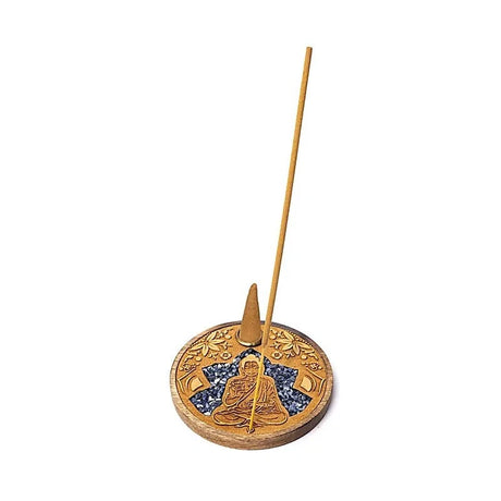 Buddha mit Sodalith - Holzhalter für Räucherstäbchen