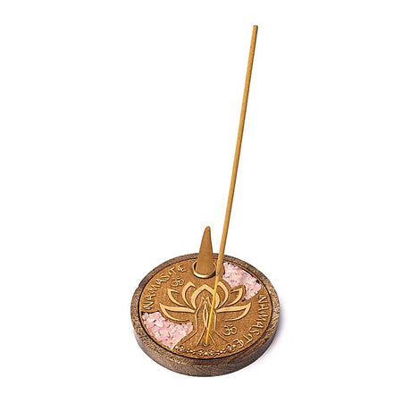 Namaste mit Rosenquarz Holzhalter für Räucherstäbchen