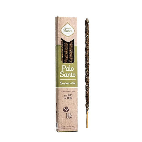 Sagrada Madre Räucherwerk Palo Santo & Weißer Salbei – nachhaltige Räucherstäbchen in naturfarbener Verpackung, 8 Sticks für energetische Reinigung.