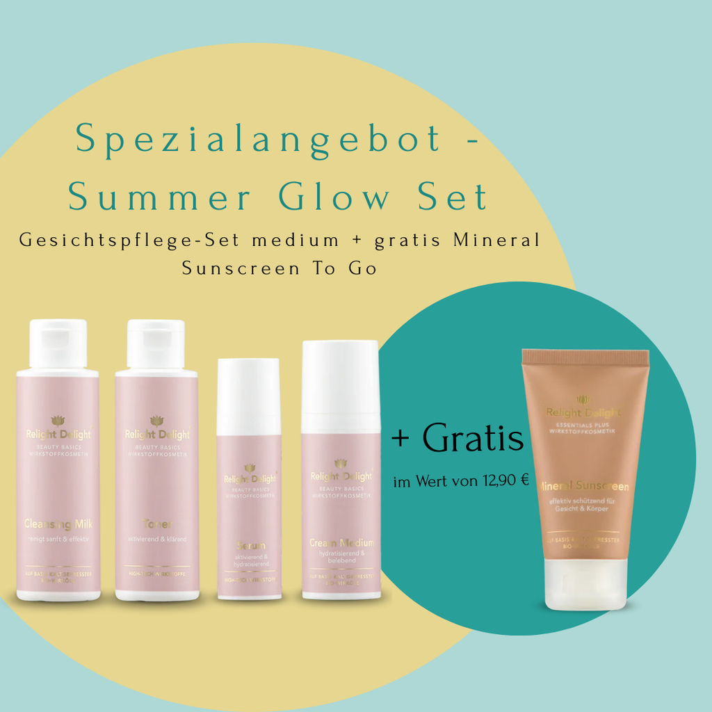 Bild zeigt Spezialangebot Relight Delight Gesichtsset Medium + Gratis Sonnencreme im Wert von 12,90 
